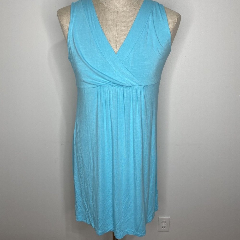 J.Jill Womens Sleeveless Dress Sz S Turquiose Blue V Neck Rayon Midi Sundress
